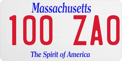 MA license plate 100ZA0