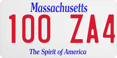 MA license plate 100ZA4