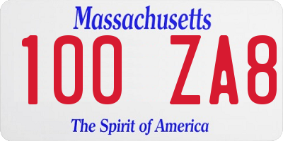 MA license plate 100ZA8