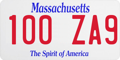 MA license plate 100ZA9