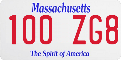 MA license plate 100ZG8