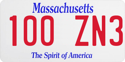 MA license plate 100ZN3