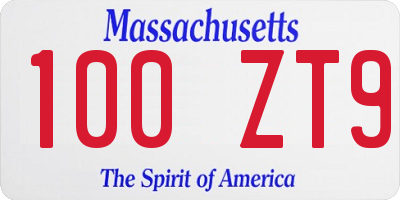 MA license plate 100ZT9