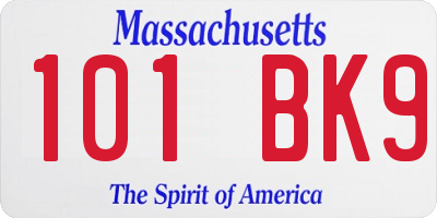 MA license plate 101BK9