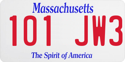 MA license plate 101JW3