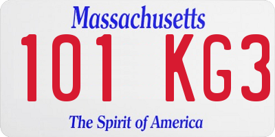MA license plate 101KG3