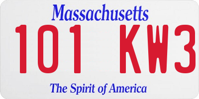 MA license plate 101KW3