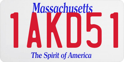 MA license plate 1AKD51