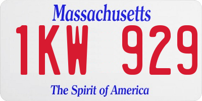 MA license plate 1KW929