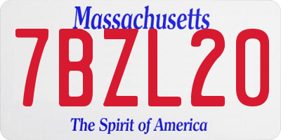 MA license plate 7BZL20