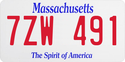MA license plate 7ZW491
