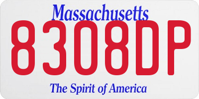 MA license plate 8308DP