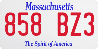 MA license plate 858BZ3