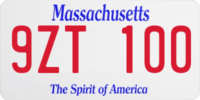 MA license plate 9ZT100