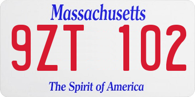 MA license plate 9ZT102