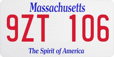 MA license plate 9ZT106
