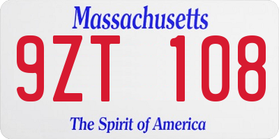MA license plate 9ZT108