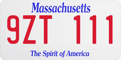 MA license plate 9ZT111