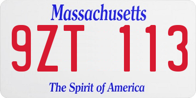 MA license plate 9ZT113