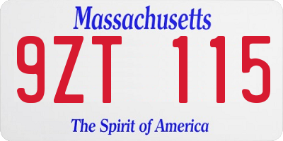 MA license plate 9ZT115