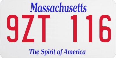 MA license plate 9ZT116