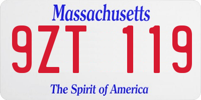 MA license plate 9ZT119