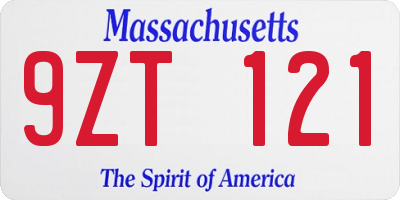 MA license plate 9ZT121