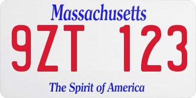 MA license plate 9ZT123