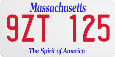 MA license plate 9ZT125