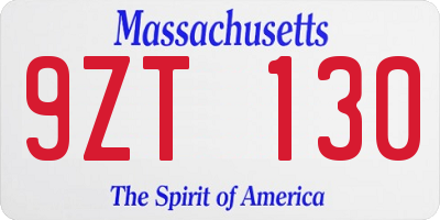 MA license plate 9ZT130