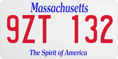 MA license plate 9ZT132