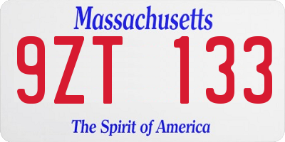 MA license plate 9ZT133