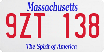 MA license plate 9ZT138