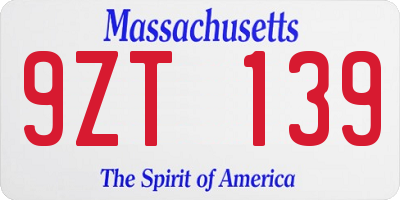 MA license plate 9ZT139