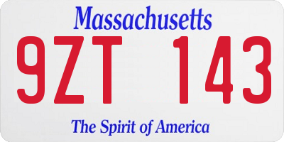 MA license plate 9ZT143