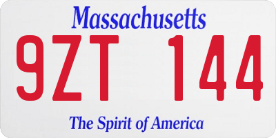 MA license plate 9ZT144
