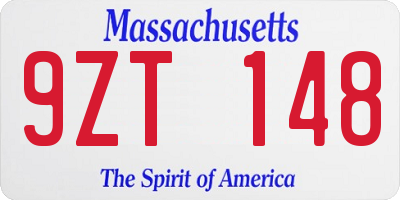 MA license plate 9ZT148