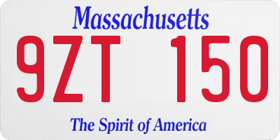 MA license plate 9ZT150