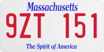 MA license plate 9ZT151