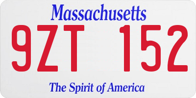 MA license plate 9ZT152