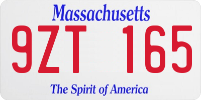 MA license plate 9ZT165