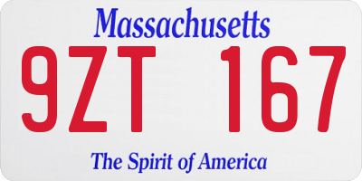 MA license plate 9ZT167