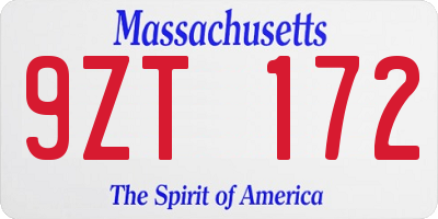 MA license plate 9ZT172