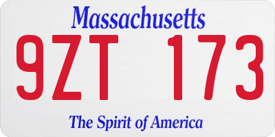 MA license plate 9ZT173