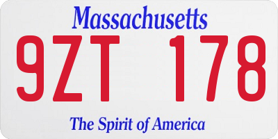 MA license plate 9ZT178