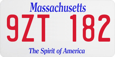 MA license plate 9ZT182