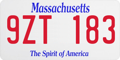 MA license plate 9ZT183