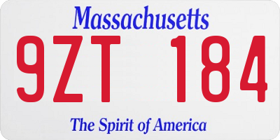 MA license plate 9ZT184