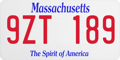 MA license plate 9ZT189