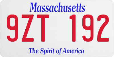 MA license plate 9ZT192